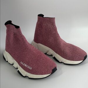 Balenciaga Women's Glitter Pink Sock Sneakers